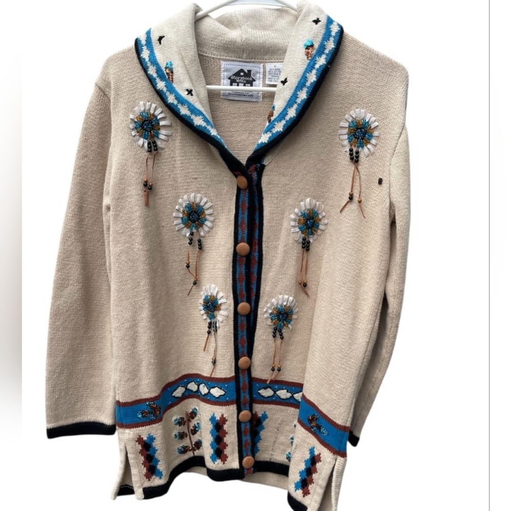 Storybook Knits Native American Beaded Cardigan – Rare – Hand Embellished